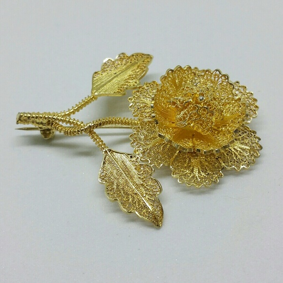 VTG sterling vermeil Portuguese filigree brooch - Picture 2 of 8